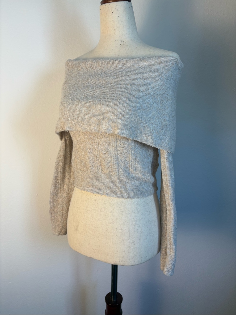 Cream off the shoulder cropped sweater